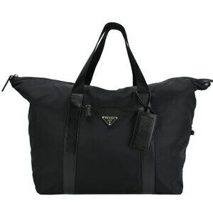 Prada Boston bag duffel travel black Saffiano leather triangle logo